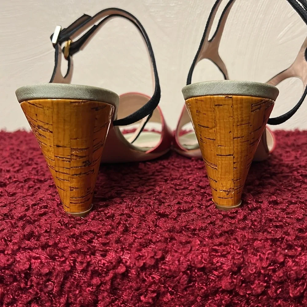 Fendi Olive Faille Color Block Ankle Strap Sandals size 8 - Picture 7 of 17